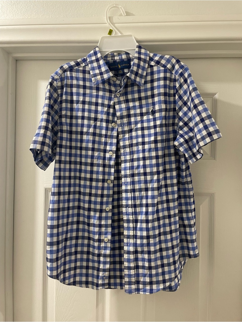 Ralph Lauren Blue and White Gingham Short-Sleeve Button-Down Shirt